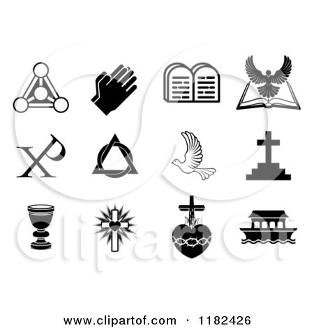 Clipart of Black and White Christian Symbols 2 - Royalty Free Vector Illustration by AtStockIllustration