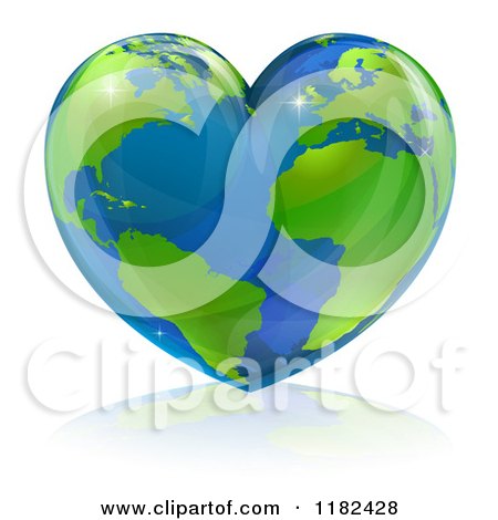 Clipart of a Shiny Heart Shaped Earth - Royalty Free Vector Illustration by AtStockIllustration