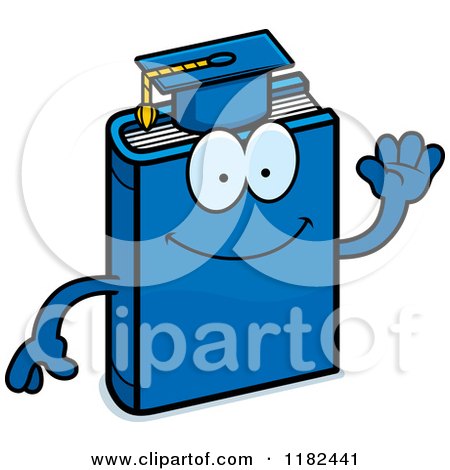 Cartoon of a Waving Blue Teacher Book Mascot - Royalty Free Vector Clipart by Cory Thoman
