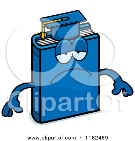 Cartoon of a Depressed Blue Teacher Book Mascot - Royalty Free Vector Clipart by Cory Thoman