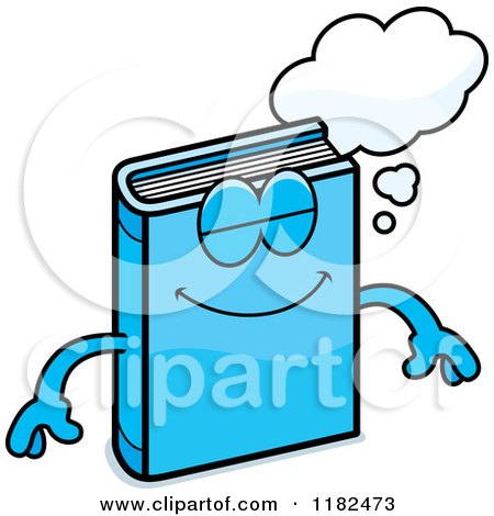 Cartoon of a Dreaming Blue Book Mascot - Royalty Free Vector Clipart by Cory Thoman