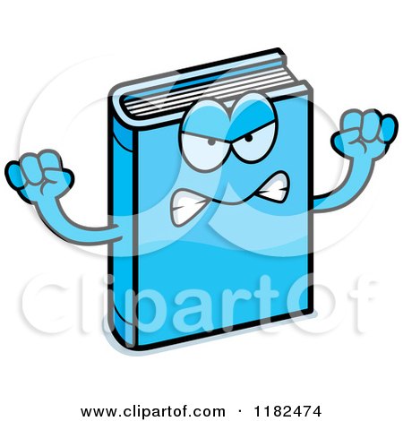 Cartoon of a Mad Blue Book Mascot - Royalty Free Vector Clipart by Cory Thoman
