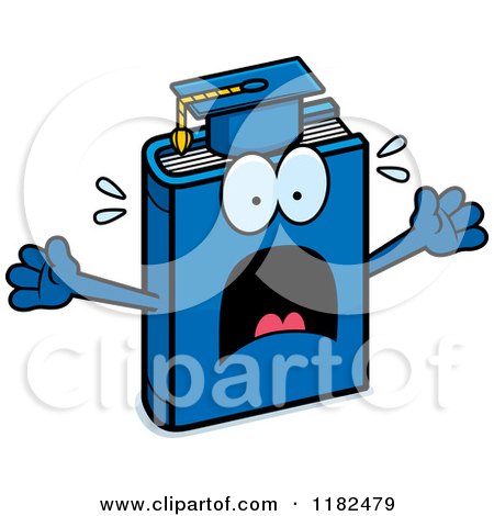 Cartoon of a Scared Blue Teacher Book Mascot - Royalty Free Vector Clipart by Cory Thoman