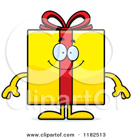 Cartoon of a Happy Yellow Gift Box Mascot - Royalty Free Vector Clipart by Cory Thoman