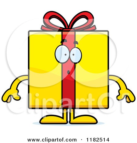 Cartoon of a Surprised Yellow Gift Box Mascot - Royalty Free Vector Clipart by Cory Thoman