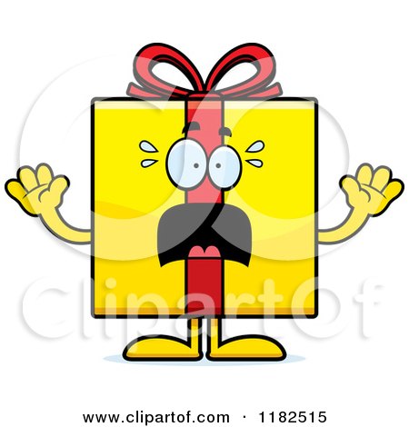 Cartoon of a Scared Yellow Gift Box Mascot - Royalty Free Vector Clipart by Cory Thoman