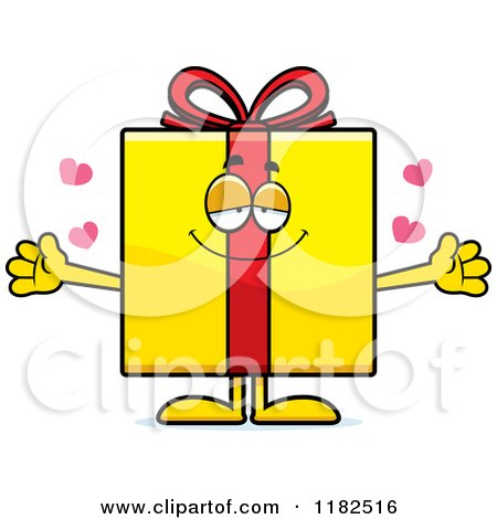 Cartoon of a Loving Yellow Gift Box Mascot - Royalty Free Vector Clipart by Cory Thoman