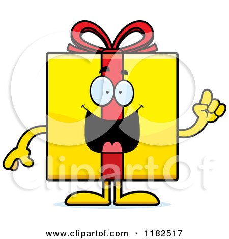 Cartoon of a Smart Yellow Gift Box Mascot with an Idea - Royalty Free Vector Clipart by Cory Thoman