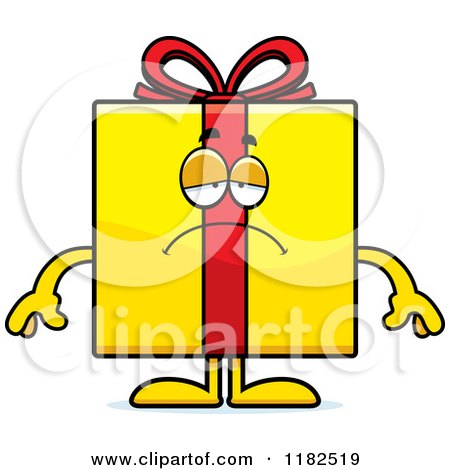 Cartoon of a Depressed Yellow Gift Box Mascot - Royalty Free Vector Clipart by Cory Thoman