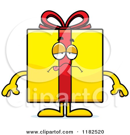 Cartoon of a Sick Yellow Gift Box Mascot - Royalty Free Vector Clipart by Cory Thoman