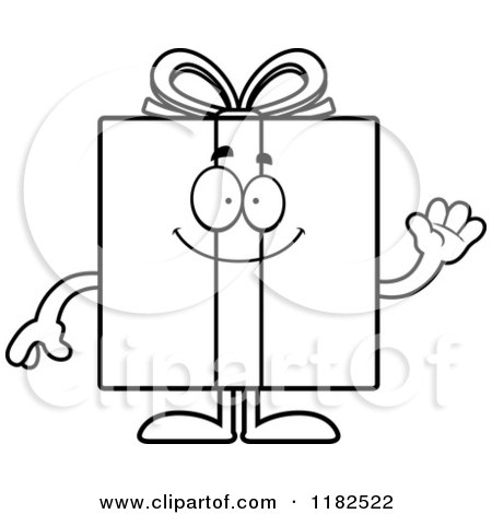 Cartoon of a Black And White Waving Gift Box Mascot - Royalty Free Vector Clipart by Cory Thoman