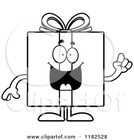 Cartoon of a Black And White Smart Gift Box Mascot with an Idea - Royalty Free Vector Clipart by Cory Thoman