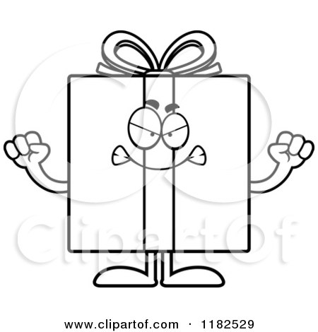 Cartoon of a Black And White Mad Gift Box Mascot - Royalty Free Vector Clipart by Cory Thoman