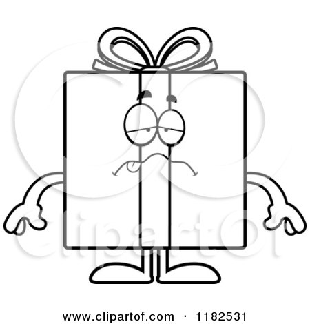 Cartoon of a Black And White Sick Gift Box Mascot - Royalty Free Vector Clipart by Cory Thoman