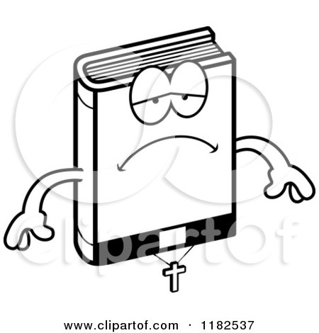 Cartoon of a Black And White Depressed Bible Mascot - Royalty Free Vector Clipart by Cory Thoman