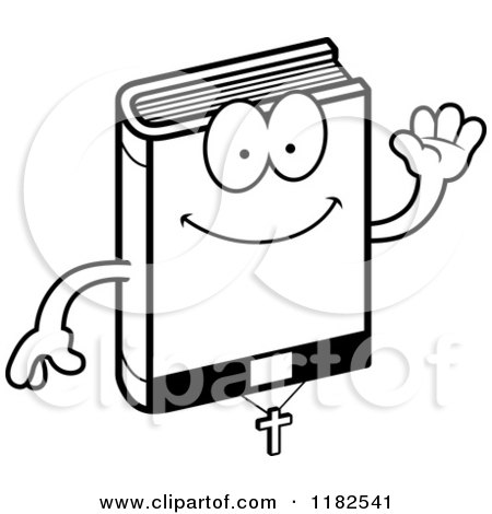 Cartoon of a Black And White Waving Bible Mascot - Royalty Free Vector Clipart by Cory Thoman