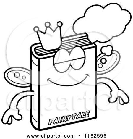 Black and White Dreaming Fairy Tale Book Mascot - Royalty Free Vector Clipart by Cory Thoman