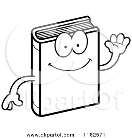 Black and White Waving Book Mascot - Royalty Free Vector Clipart by Cory Thoman
