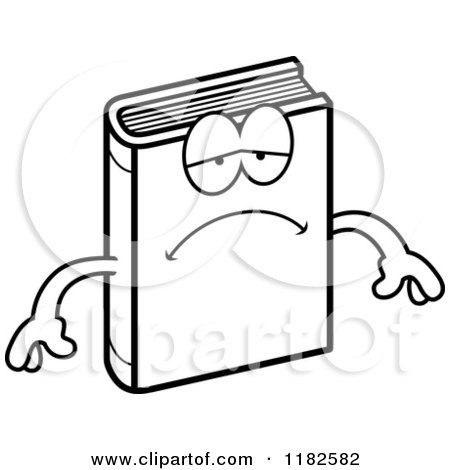 Black and White Depressed Book Mascot - Royalty Free Vector Clipart by Cory Thoman