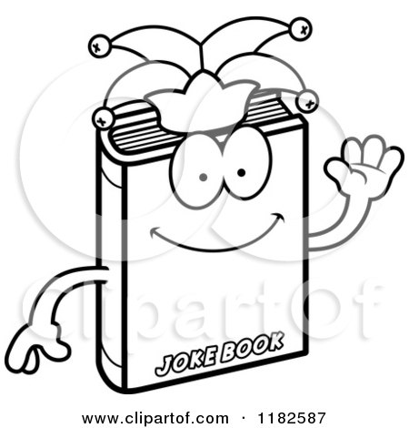 Black and White Waving Jester Joke Book Mascot - Royalty Free Vector Clipart by Cory Thoman