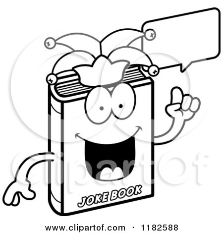 Black and White Talking Jester Joke Book Mascot - Royalty Free Vector Clipart by Cory Thoman