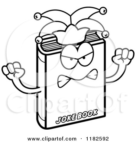 Black and White Mad Jester Joke Book Mascot - Royalty Free Vector Clipart by Cory Thoman