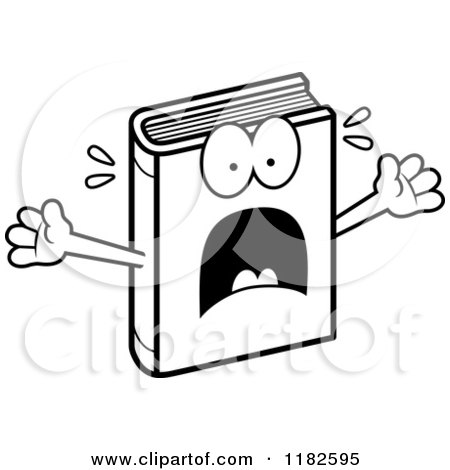 Black and White Scared Book Mascot - Royalty Free Vector Clipart by Cory Thoman