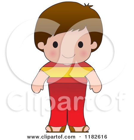 Cartoon of a Happy Patriotic Boy Wearing Spanish Flag Clothing - Royalty Free Vector Clipart by Maria Bell