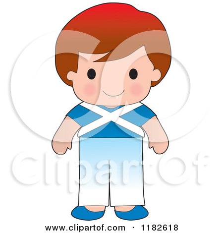 Cartoon of a Happy Patriotic Boy Wearing Scottish Flag Clothing - Royalty Free Vector Clipart by Maria Bell