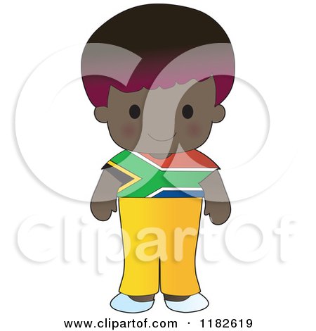 Cartoon of a Happy Patriotic Boy Wearing South African Flag Clothing - Royalty Free Vector Clipart by Maria Bell