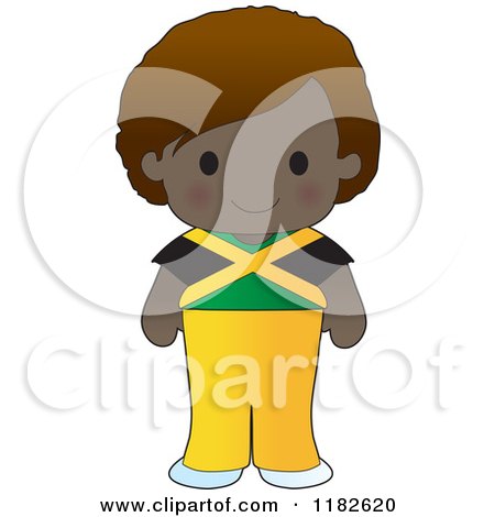 Cartoon of a Happy Patriotic Boy Wearing Jamaican Flag Clothing - Royalty Free Vector Clipart by Maria Bell