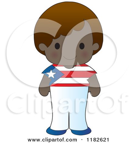 Cartoon of a Happy Patriotic Boy Wearing Puerto Rican Flag Clothing - Royalty Free Vector Clipart by Maria Bell