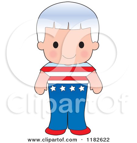 Cartoon of a Happy Patriotic Boy Wearing American Flag Clothing - Royalty Free Vector Clipart by Maria Bell