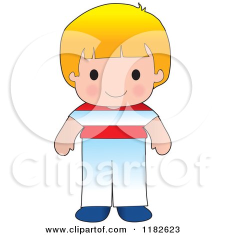 Cartoon of a Happy Patriotic Boy Wearing Austrian Flag Clothing - Royalty Free Vector Clipart by Maria Bell
