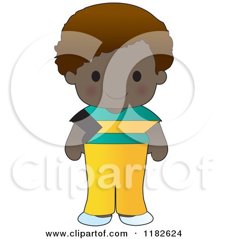 Cartoon of a Happy Patriotic Boy Wearing Bahamas Flag Clothing - Royalty Free Vector Clipart by Maria Bell
