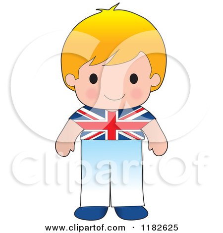 Cartoon of a Happy Patriotic Boy Wearing British Flag Clothing - Royalty Free Vector Clipart by Maria Bell