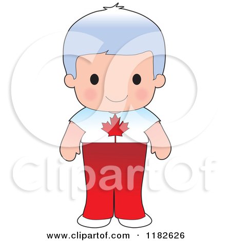 Cartoon of a Happy Patriotic Boy Wearing Canadian Flag Clothing - Royalty Free Vector Clipart by Maria Bell