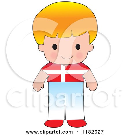 Cartoon of a Happy Patriotic Boy Wearing Denmark Flag Clothing - Royalty Free Vector Clipart by Maria Bell