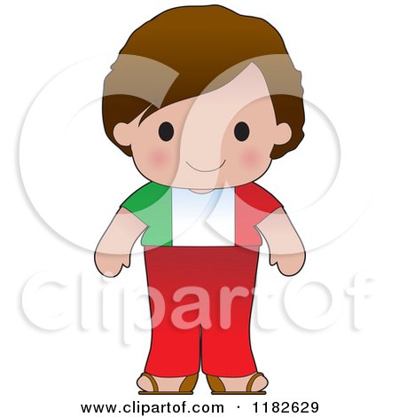 Cartoon of a Happy Patriotic Boy Wearing Italian Flag Clothing - Royalty Free Vector Clipart by Maria Bell
