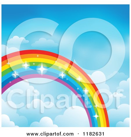 Cartoon of a Sparkly Rainbow and Clouds in a Sky 3 - Royalty Free Vector Clipart by visekart