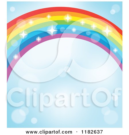 Cartoon of a Sparkly Rainbow in a Sky - Royalty Free Vector Clipart by visekart