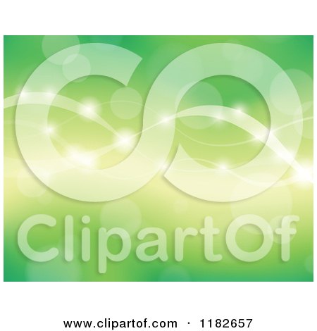 Cartoon of a Green Background of Flares and Waves - Royalty Free Vector Clipart by visekart