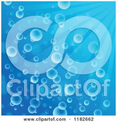 Cartoon of a Background of Blue Bubbles and Rays in Water - Royalty Free Vector Clipart by visekart