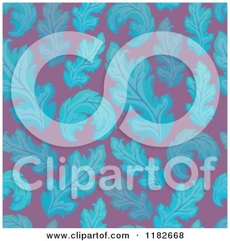 Cartoon of a Seamless Pattern of Blue Leaves on Purple - Royalty Free Vector Clipart by visekart