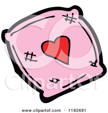 Cartoon of a Pink Pillow with a Heart - Royalty Free Vector Illustration by lineartestpilot