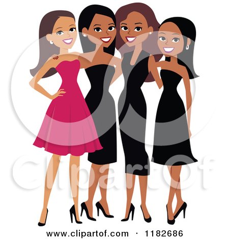Clipart of Happy Diverse Ladies in Formal Dresses - Royalty Free Vector Illustration by Monica