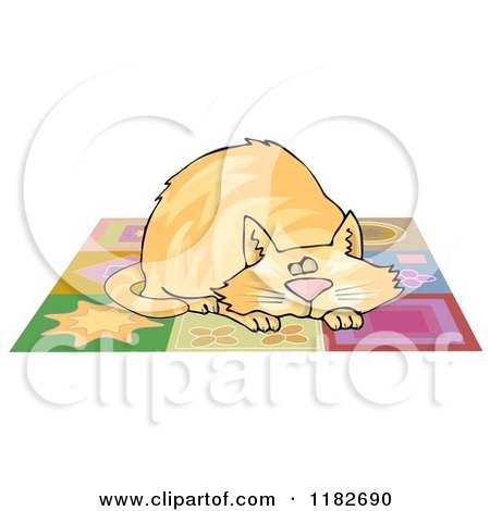 Cartoon of a Chubby Ginger Cat Napping on a Quilt - Royalty Free Clipart by djart