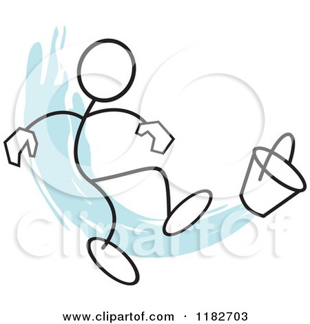 Cartoon of a Stickler Kicking the Bucket over Blue - Royalty Free Vector Clipart by Johnny Sajem