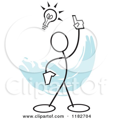 Cartoon of a Stickler with an Idea Light Bulb over Blue - Royalty Free Vector Clipart by Johnny Sajem