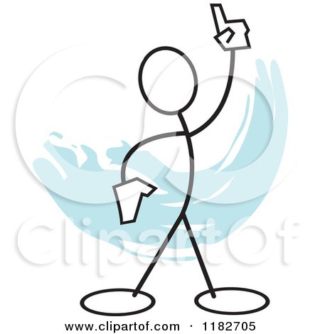 Cartoon of a Stickler Holding up a Finger over Blue - Royalty Free Vector Clipart by Johnny Sajem